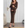 image:imageMakeMeChic Womens Maternity 2 Piece Outfits Long Sleeve Shrug and Long Cami Dress Pregnancy SetBrown