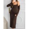 image:imageMakeMeChic Womens Maternity 2 Piece Outfits Long Sleeve Shrug and Long Cami Dress Pregnancy SetBrown