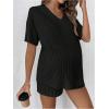 image:imageMakeMeChic Womens Maternity 2 Piece Outfits Pajamas Lounge Sets Summer Short Sleeve Rib Knit Tee Top and Short Mama ClothesBlack