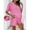 image:imageMakeMeChic Womens Maternity 2 Piece Outfits Pajamas Lounge Sets Summer Short Sleeve Rib Knit Tee Top and Short Mama ClothesCoral Pink
