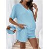 image:imageMakeMeChic Womens Maternity 2 Piece Outfits Pajamas Lounge Sets Summer Short Sleeve Rib Knit Tee Top and Short Mama ClothesMint Blue
