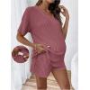 image:imageMakeMeChic Womens Maternity 2 Piece Outfits Pajamas Lounge Sets Summer Short Sleeve Rib Knit Tee Top and Short Mama ClothesRusty Rose