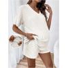 image:imageMakeMeChic Womens Maternity 2 Piece Outfits Pajamas Lounge Sets Summer Short Sleeve Rib Knit Tee Top and Short Mama ClothesWhite