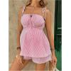 image:imageMakeMeChic Womens Maternity 2 Piece Striped Outfits Shirred Babydoll Shirt and Shorts Pregnancy SetsPink