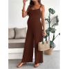 image:imageMakeMeChic Womens Maternity Cami Jumpsuit Spaghetti Strap Rib Wide Leg Pregnancy Overalls Romper Vacation OutfitsCoffee Brown