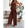 image:imageMakeMeChic Womens Maternity Cami Jumpsuit Spaghetti Strap Rib Wide Leg Pregnancy Overalls Romper Vacation OutfitsCoffee Brown