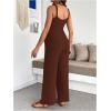 image:imageMakeMeChic Womens Maternity Cami Jumpsuit Spaghetti Strap Rib Wide Leg Pregnancy Overalls Romper Vacation OutfitsCoffee Brown