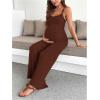 image:imageMakeMeChic Womens Maternity Cami Jumpsuit Spaghetti Strap Rib Wide Leg Pregnancy Overalls Romper Vacation OutfitsCoffee Brown
