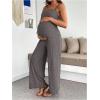 image:imageMakeMeChic Womens Maternity Cami Jumpsuit Spaghetti Strap Rib Wide Leg Pregnancy Overalls Romper Vacation OutfitsDark Grey