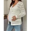 image:imageMakeMeChic Womens Maternity Cardigan Crochet Tie V Neck Long Sleeve Pregnancy SweatersWhite