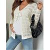 image:imageMakeMeChic Womens Maternity Cardigan Crochet Tie V Neck Long Sleeve Pregnancy SweatersWhite