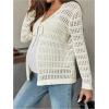 image:imageMakeMeChic Womens Maternity Cardigan Crochet Tie V Neck Long Sleeve Pregnancy SweatersWhite