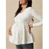 image:imageMakeMeChic Womens Maternity Clothes Spring Lace V Neck Long Sleeve Tie Front Babydoll Pregnancy TopsApricot