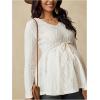 image:imageMakeMeChic Womens Maternity Clothes Spring Lace V Neck Long Sleeve Tie Front Babydoll Pregnancy TopsApricot