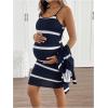 image:imageMakeMeChic Womens Maternity Dresses Set 2 Piece Outfits Striped Crew Neck T Shirt and Cami Dress Lounge SetsBlue