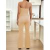 image:imageMakeMeChic Womens Maternity Sets 2 Piece Summer Outfits Ruched Tube Top and Pants Pregnancy Matching SetBeige
