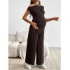 image:imageMakeMeChic Womens Maternity Summer 2 Piece Outfits Asymmetrical Tops and Pants Pregnancy Matching Set Brown Large