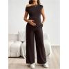 image:imageMakeMeChic Womens Maternity Summer 2 Piece Outfits Asymmetrical Tops and Pants Pregnancy Matching Set Brown Large
