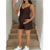 image:imageMakeMeChic Womens Maternity Summer Cami Romper V Neck Rib Knit Pregnancy Short Overalls Jumpsuit Vacation OutfitsCoffee Brown