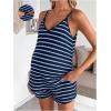 image:imageMakeMeChic Womens Summer Maternity 2 Piece Striped Outfits Pregnancy Casual Cami Top and Shorts SetsDusty Blue