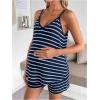 image:imageMakeMeChic Womens Summer Maternity 2 Piece Striped Outfits Pregnancy Casual Cami Top and Shorts SetsDusty Blue
