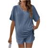 image:imageMakeMeChic Womens Maternity 2 Piece Outfits Pajamas Lounge Sets Summer Short Sleeve Rib Knit Tee Top and Short Mama ClothesBlue