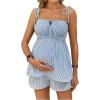 image:imageMakeMeChic Womens Maternity 2 Piece Striped Outfits Shirred Babydoll Shirt and Shorts Pregnancy SetsBlue