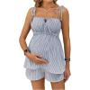 image:imageMakeMeChic Womens Maternity 2 Piece Striped Outfits Shirred Babydoll Shirt and Shorts Pregnancy SetsDark Blue
