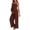 image:imageMakeMeChic Womens Maternity Cami Jumpsuit Spaghetti Strap Rib Wide Leg Pregnancy Overalls Romper Vacation OutfitsCoffee Brown