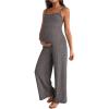 image:imageMakeMeChic Womens Maternity Cami Jumpsuit Spaghetti Strap Rib Wide Leg Pregnancy Overalls Romper Vacation OutfitsDark Grey