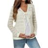 image:imageMakeMeChic Womens Maternity Cardigan Crochet Tie V Neck Long Sleeve Pregnancy SweatersWhite