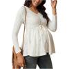 image:imageMakeMeChic Womens Maternity Clothes Spring Lace V Neck Long Sleeve Tie Front Babydoll Pregnancy TopsApricot