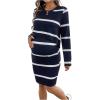 image:imageMakeMeChic Womens Maternity Dresses Set 2 Piece Outfits Striped Crew Neck T Shirt and Cami Dress Lounge SetsBlue