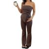 image:imageMakeMeChic Womens Maternity Sets 2 Piece Summer Outfits Ruched Tube Top and Pants Pregnancy Matching SetBrown