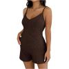 image:imageMakeMeChic Womens Maternity Summer Cami Romper V Neck Rib Knit Pregnancy Short Overalls Jumpsuit Vacation OutfitsCoffee Brown