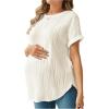 image:imageMakeMeChic Womens Maternity Textured T Shirt Summer Work Pregnancy Nursing Tops Crew Neck Short Sleeve TeesApricot Solid