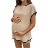 image:imageMakeMeChic Womens Maternity Textured T Shirt Summer Work Pregnancy Nursing Tops Crew Neck Short Sleeve TeesKhaki