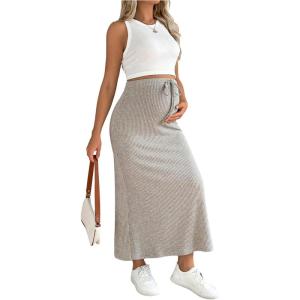 image:imageMakeMeChic Womens Maternity Summer Two Piece Set Sleeveless Tank Tops and Midi Skirt Rib Knit Casual OutfitMulticolor