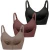 image:imageMakeMeChic Womens 3 Pack Maternity Nursing Bra Wireless Ruched Comfy Breastfeeding BralettesMulticolor