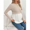image:imageMakeMeChic Womens Long Sleeve Maternity Shirts Crew Neck Rib Knit 2 in 1 Tee Tops Fall Maternity ClothesPink White