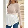 image:imageMakeMeChic Womens Long Sleeve Maternity Shirts Crew Neck Rib Knit 2 in 1 Tee Tops Fall Maternity ClothesPink White