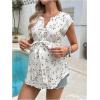 image:imageMakeMeChic Womens Maternity Blouse Graphic Notch V Neck Cap Sleeve Belted Summer ShirtWhite
