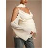 image:imageMakeMeChic Womens Maternity Clothes Summer Draped Cold Shoulder Bell Sleeve Pregnancy Tops with ScarfApricot