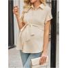 image:imageMakeMeChic Womens Maternity Nursing Blouse Ruffle Wrap Work Shirt Pregnancy Button Down Belted TopsBeige