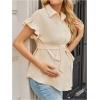 image:imageMakeMeChic Womens Maternity Nursing Blouse Ruffle Wrap Work Shirt Pregnancy Button Down Belted TopsBeige