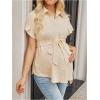 image:imageMakeMeChic Womens Maternity Nursing Blouse Ruffle Wrap Work Shirt Pregnancy Button Down Belted TopsBeige
