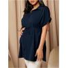 image:imageMakeMeChic Womens Maternity Nursing Blouse Ruffle Wrap Work Shirt Pregnancy Button Down Belted TopsDark Blue