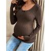 image:imageMakeMeChic Womens Maternity T Shirts Lace Long Sleeve Scoop Neck Knit Pregnancy TopsBrown