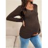 image:imageMakeMeChic Womens Maternity T Shirts Lace Long Sleeve Scoop Neck Knit Pregnancy TopsBrown