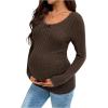 image:imageMakeMeChic Womens Maternity T Shirts Lace Long Sleeve Scoop Neck Knit Pregnancy TopsBrown